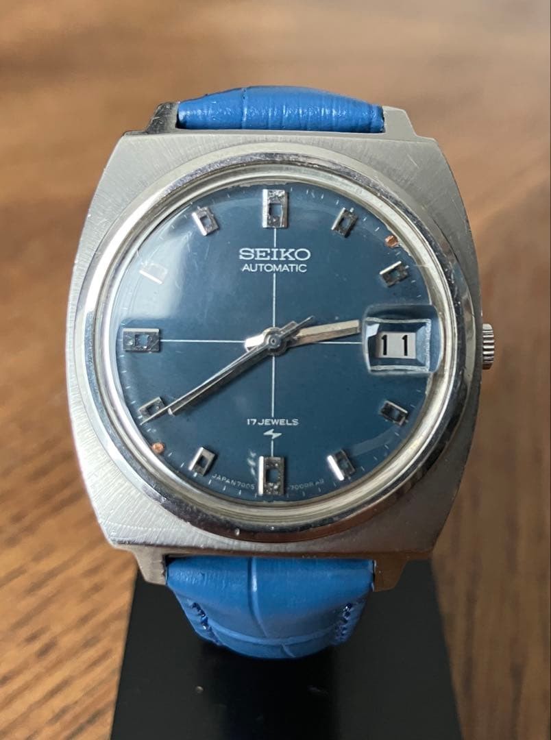 Seiko Automatic 7005 7000 Blue Dial Wrist Watch 42mm 18cm Vintage 1969