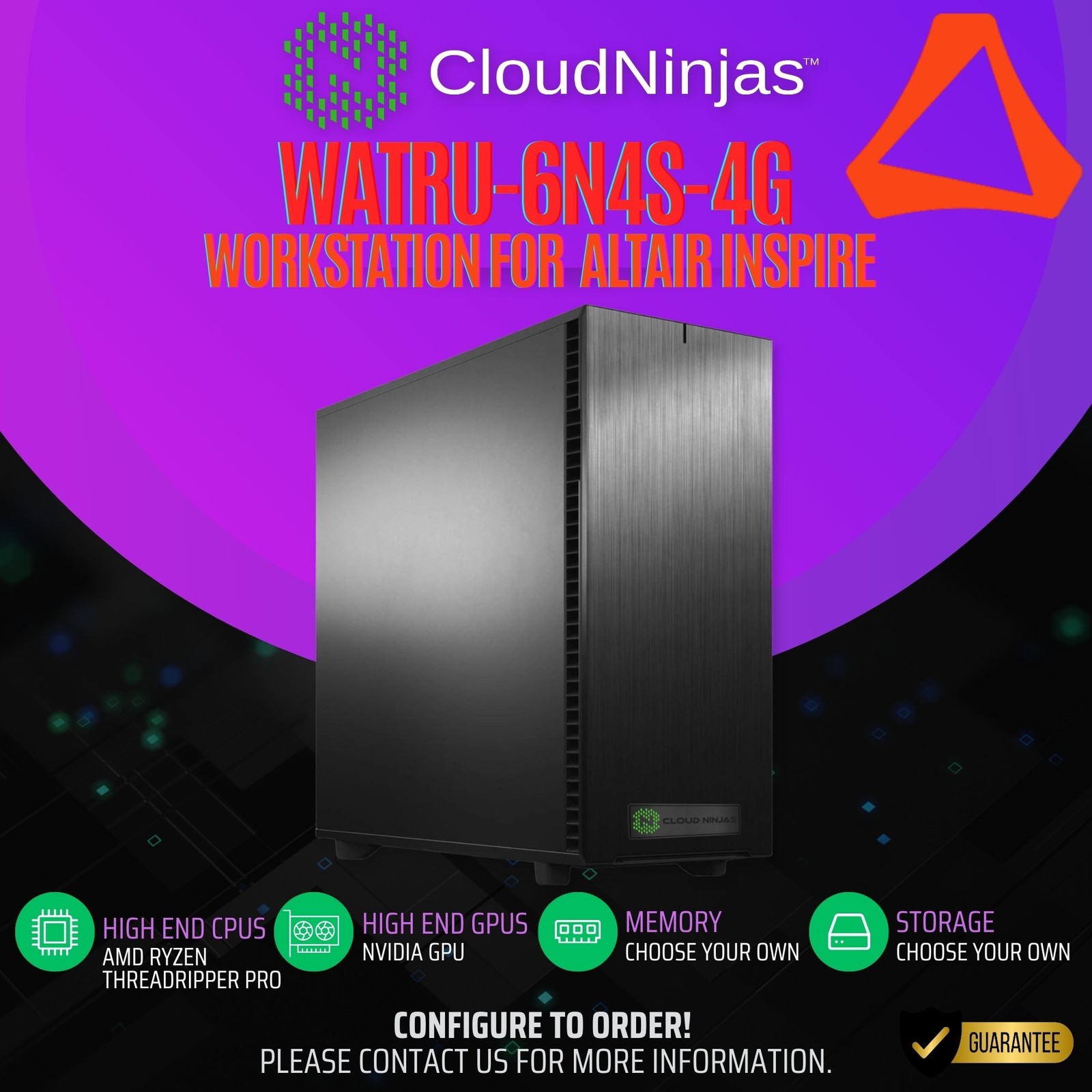 Cloud Ninjas Workstation Altair Inspire AMD 9965WX NVIDIA RTX PRO 4000 BLKSFF