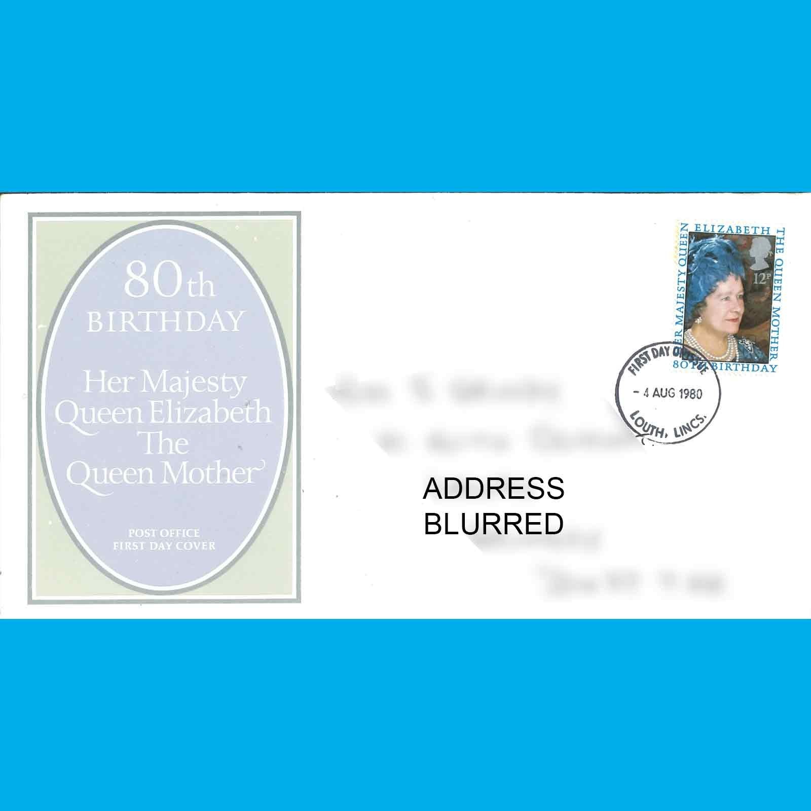 UK FDC 80th Birthday of the Queen Mother Post Office First Day Cover, 4.8.1980