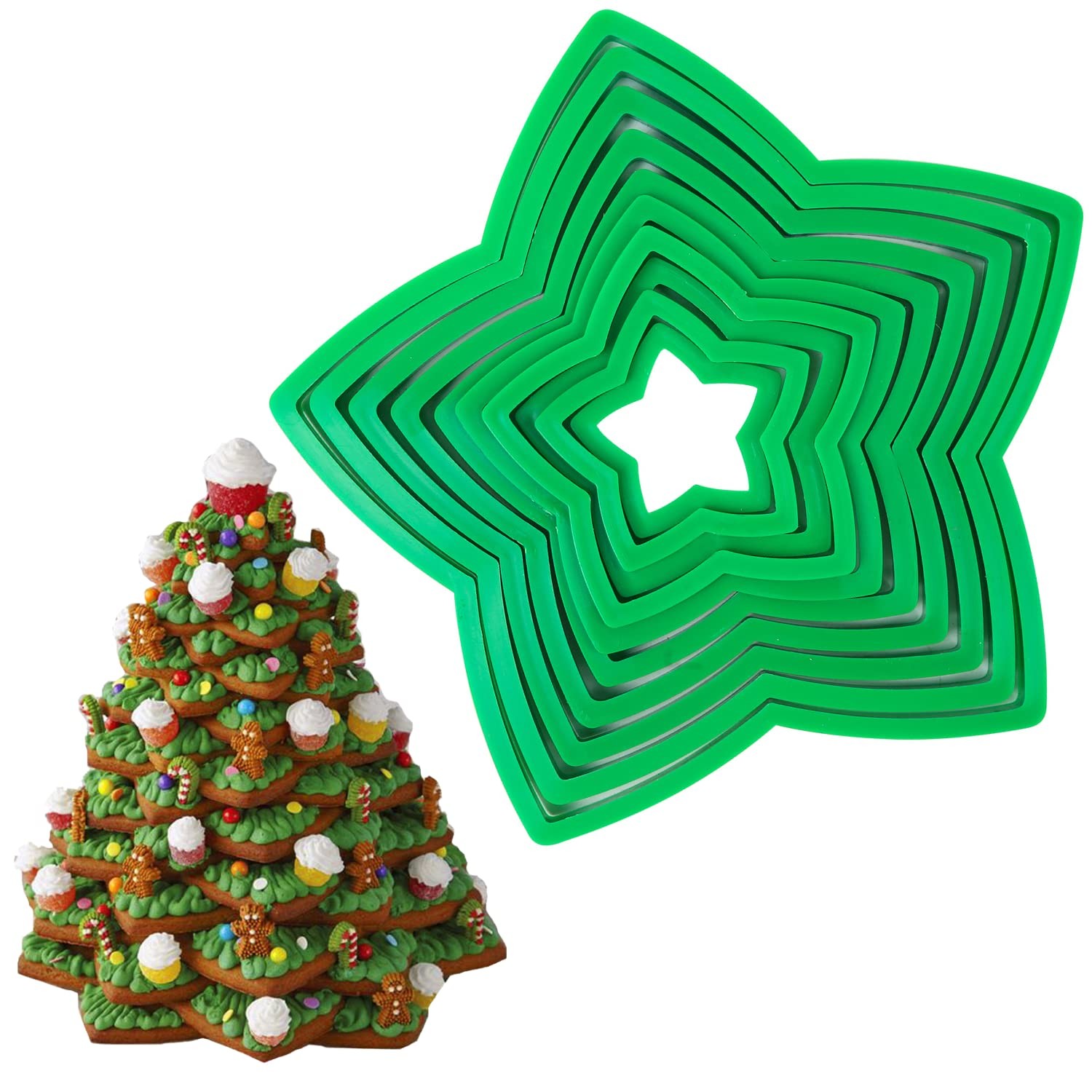 KAISHANE 10pcs 3D Christmas Tree Cookie Cutter Set-Star Cutters Green 