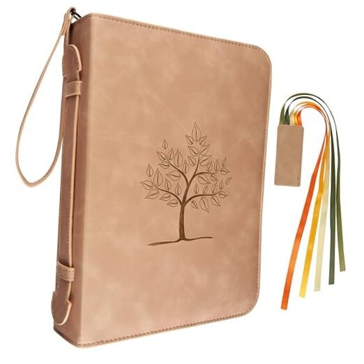 - Bible Cover Case for Women and Men with Storage 10.5 x 7.6 Natural Tree