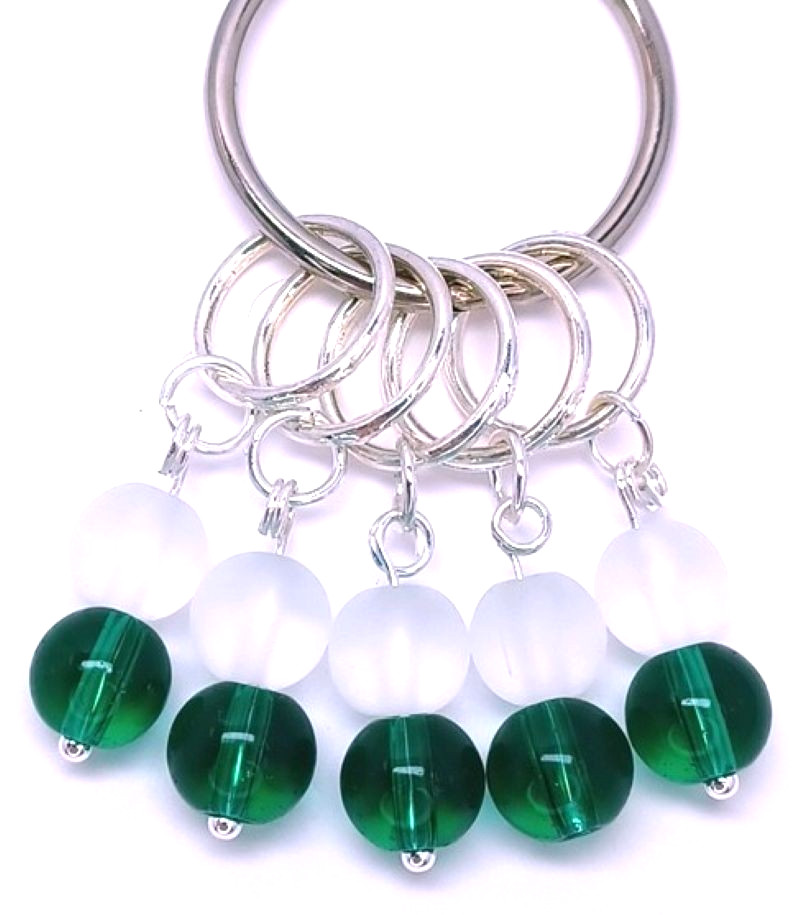 MikieLou Stitch Markers Premium Frosty Green Knitting Dangle Glass