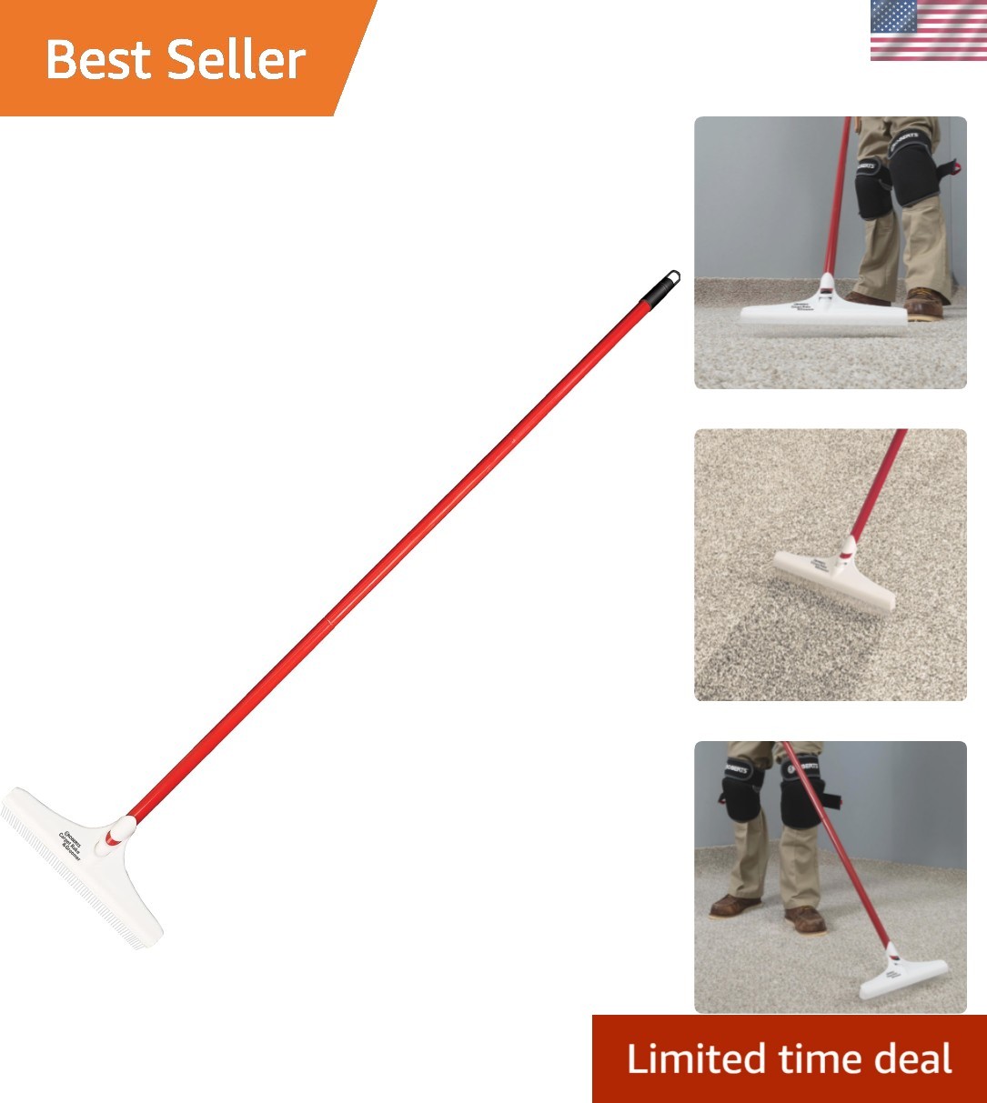 Versatile Carpet Groomer with Nylon Bristles - 12" Wide, 51" Long Handle