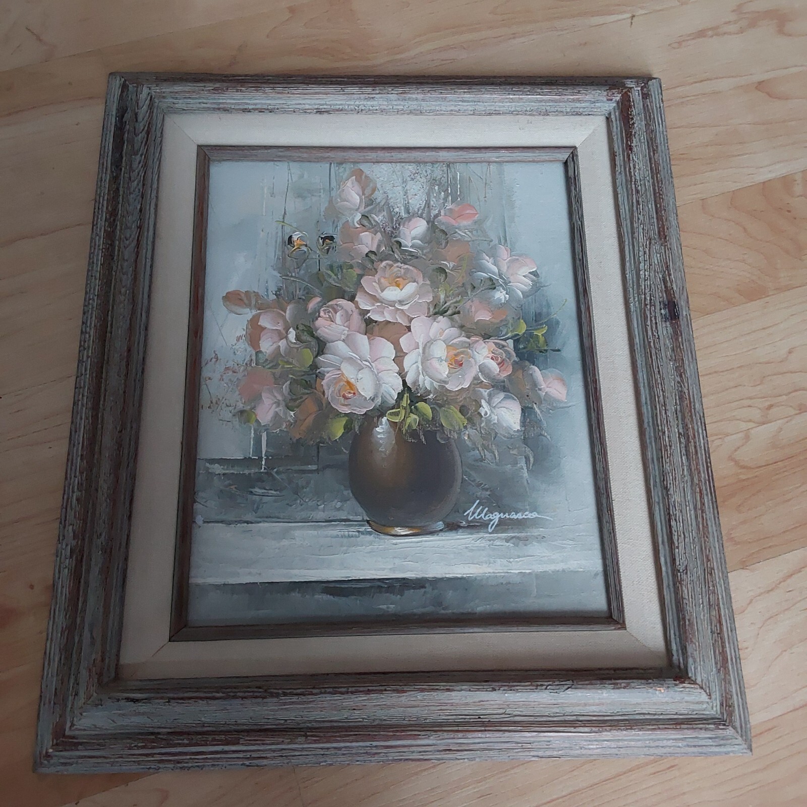 Oil Painting on board Flowers In Vase Framed signed 11"x 14 " READ