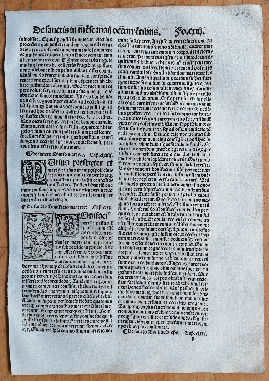 Saint Bonifacio - Post Incunable Woodcut Leaf P. Natalibus - 1508