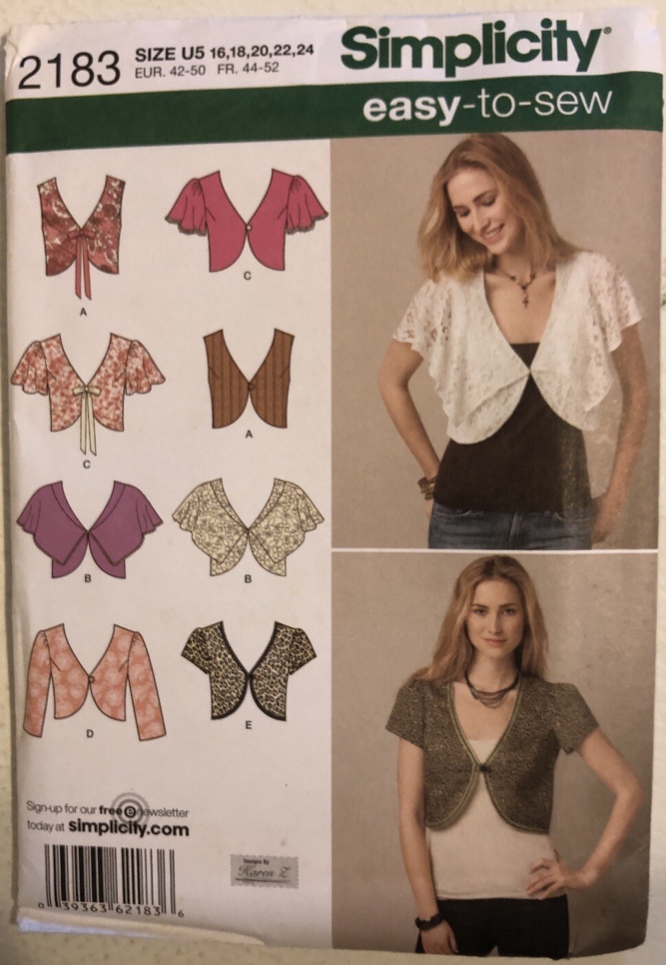 2011 Simplicity Sewing Pattern 2183 Womens Vest & Jacket Size 16-24 UNCUT 15927