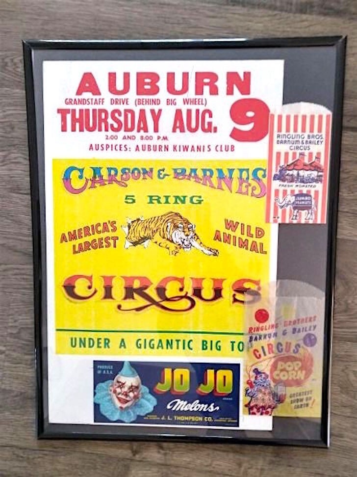 Vintage Circus Poster Display Peanut Popcorn Bag Clown Food Label 18" x 24"