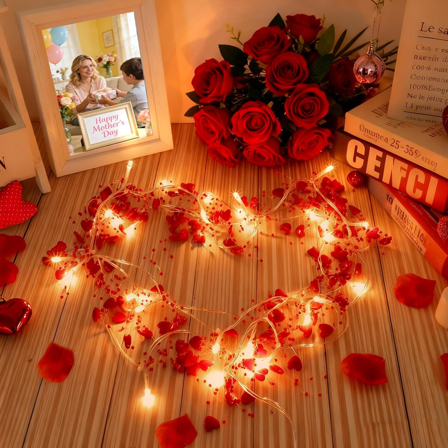 10FT 30 LED Heart String Lights for Mom, Wife, Grandma, Daughter, Battery Operat