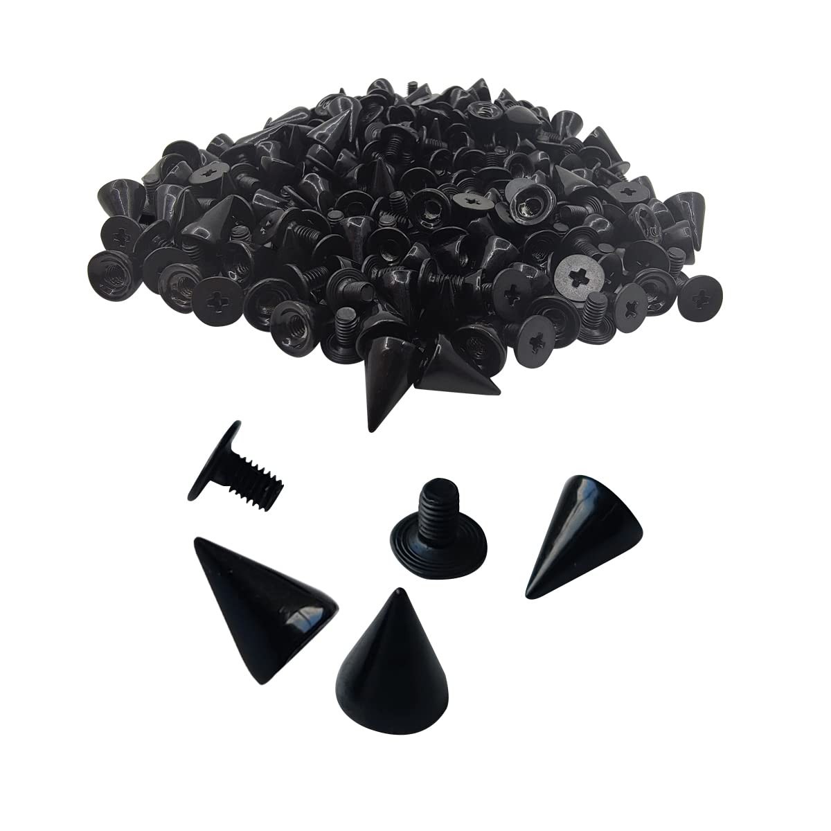 zhuohai 100 Pairs Cone Spikes Screwback Studs, Black Studs and 