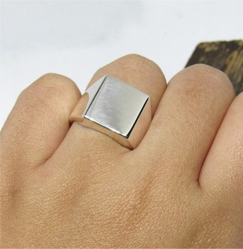 Sterling Silver Signet Ring: Engravable Rectangular Band, Minimalist Jewelry