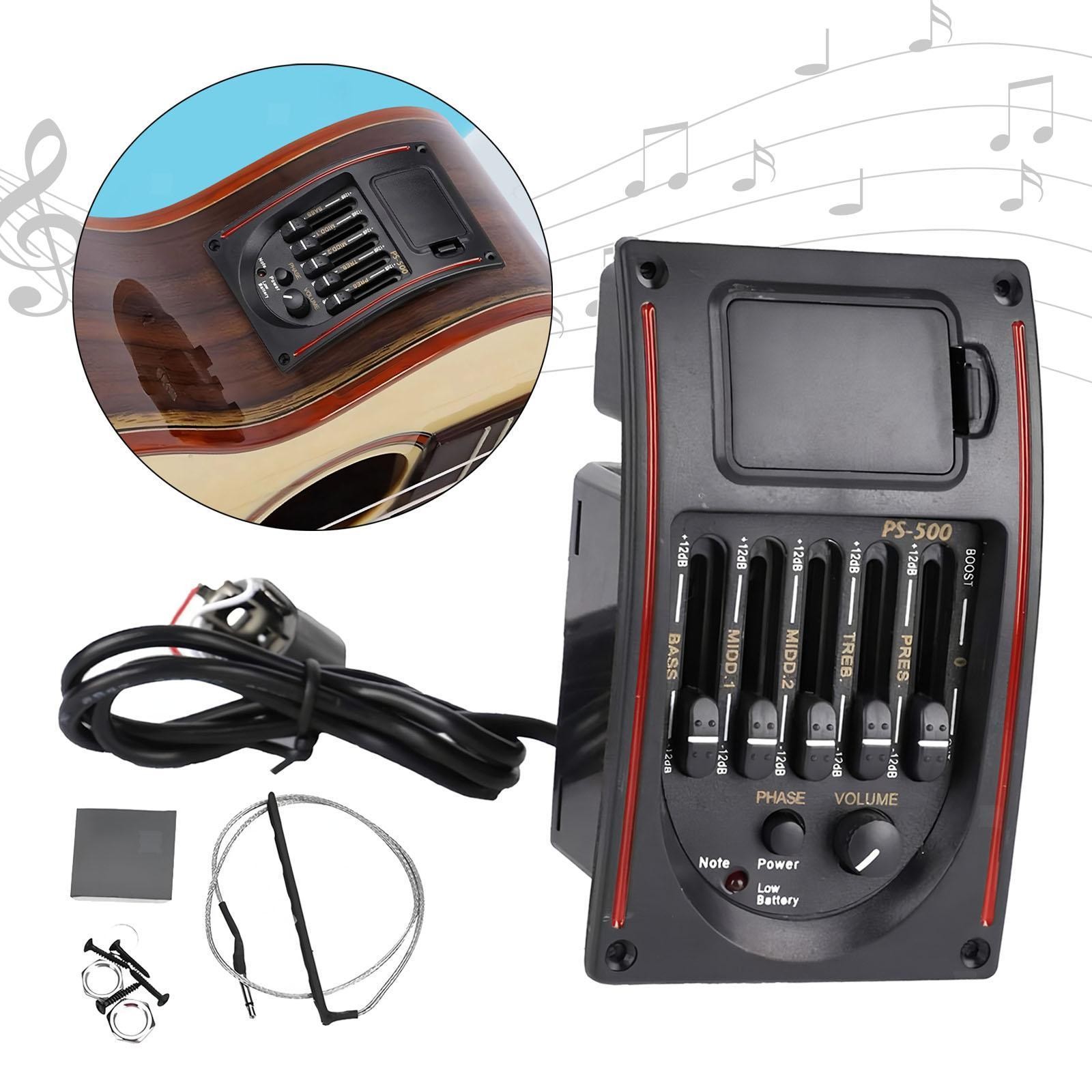 Five Band EQ Preamp Piezo Pickup Amplifier LCD Volume Guitar
