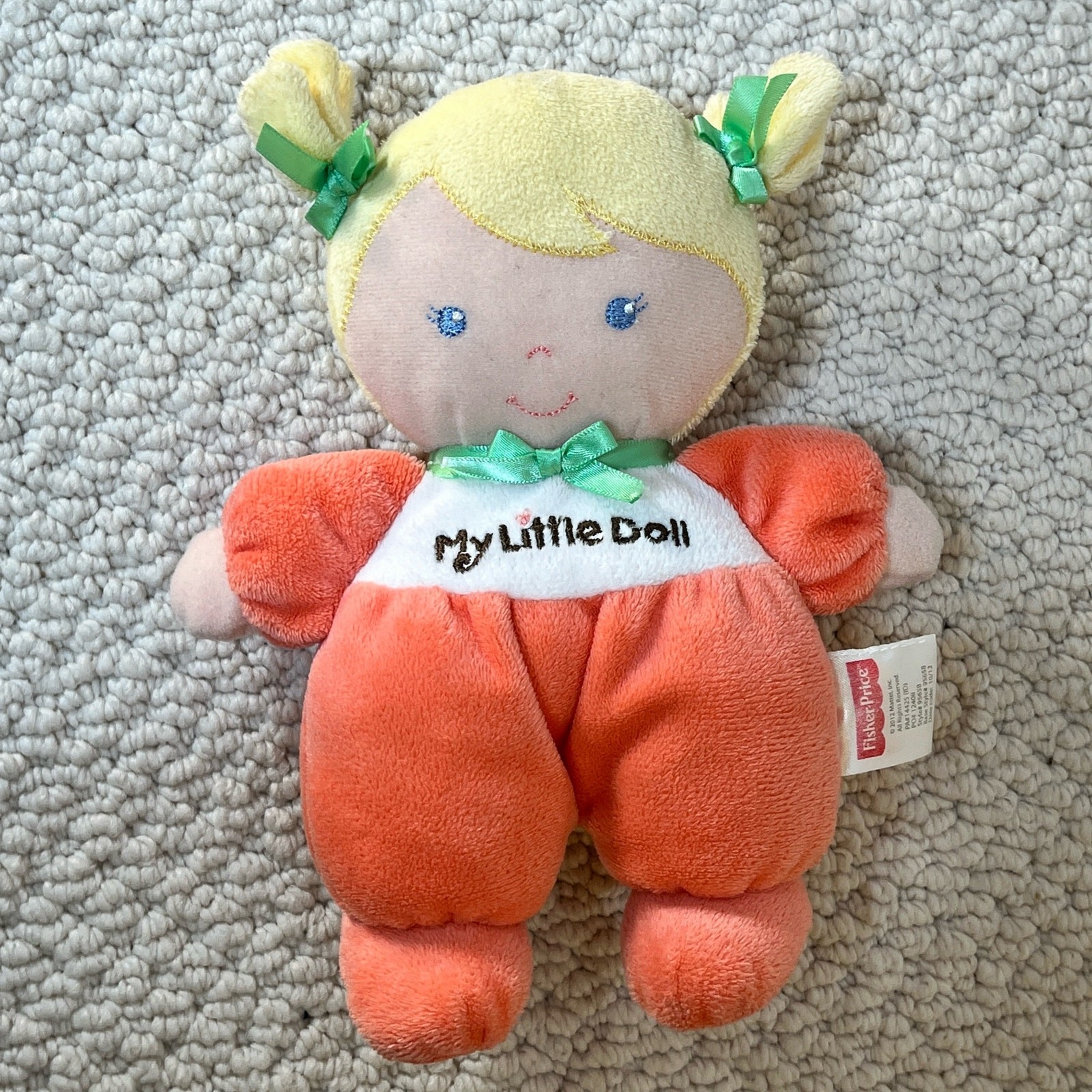 Fisher-Price My Little Doll Plush Baby Orange Outfit Blonde Hair Stuffed 2012 8"
