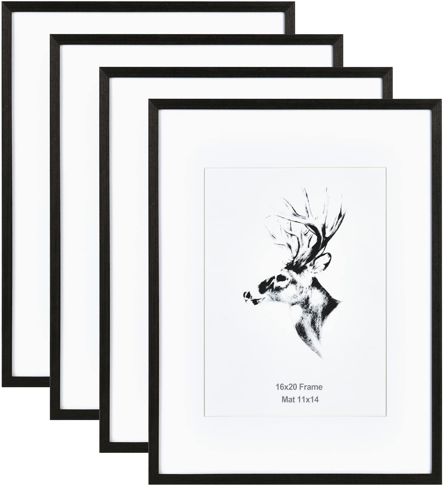 Yaetm 16x20 Frame Matted to 11x14 Set of 4, Solid Wood Black Picture Frame 16...