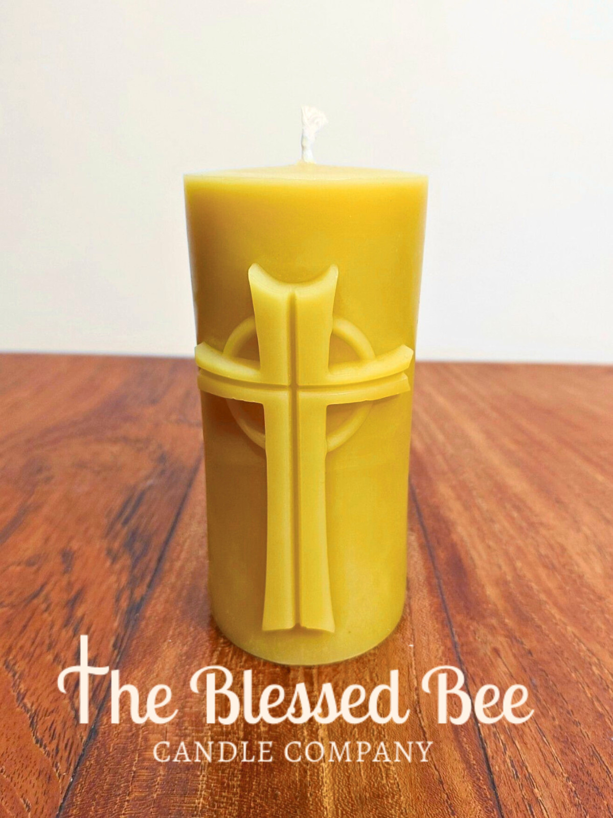 Pure Beeswax Baptism Cross Pillar Candle 13cm 40hr Burn Religious Gift