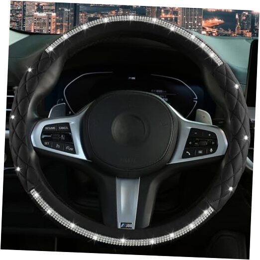 Steering Wheel Cover，with Sparkly Crystal Rhinestone, Delicate and Anti Black