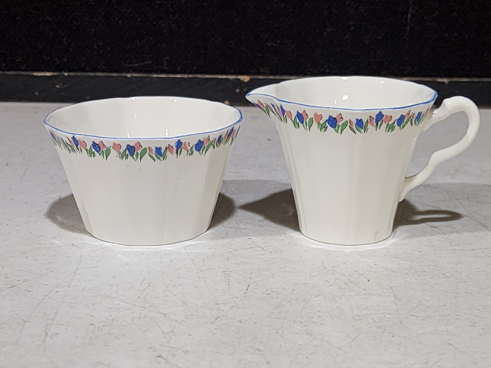 Adderley Fine Bone China Sugar And Creamer BLUE PINK FLOWERS England