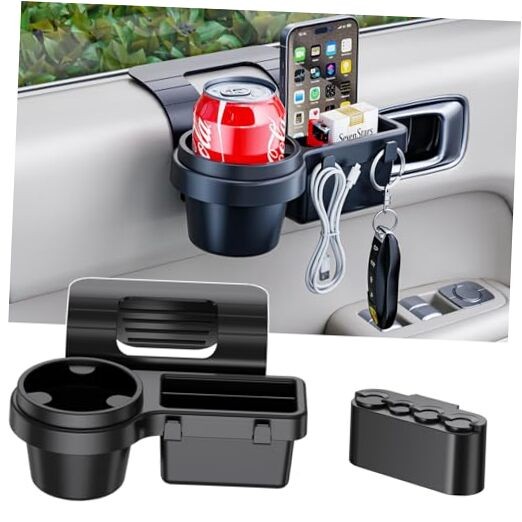 Extra Hanging Car Door Window Drink Coffee Car Door Cup Holder & Coin Organizer