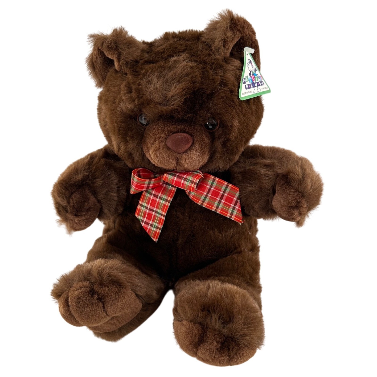 Precious Plush Brown Teddy Bear Red Plaid Bow 12" Stuffed Animal Toy Rite Aid a