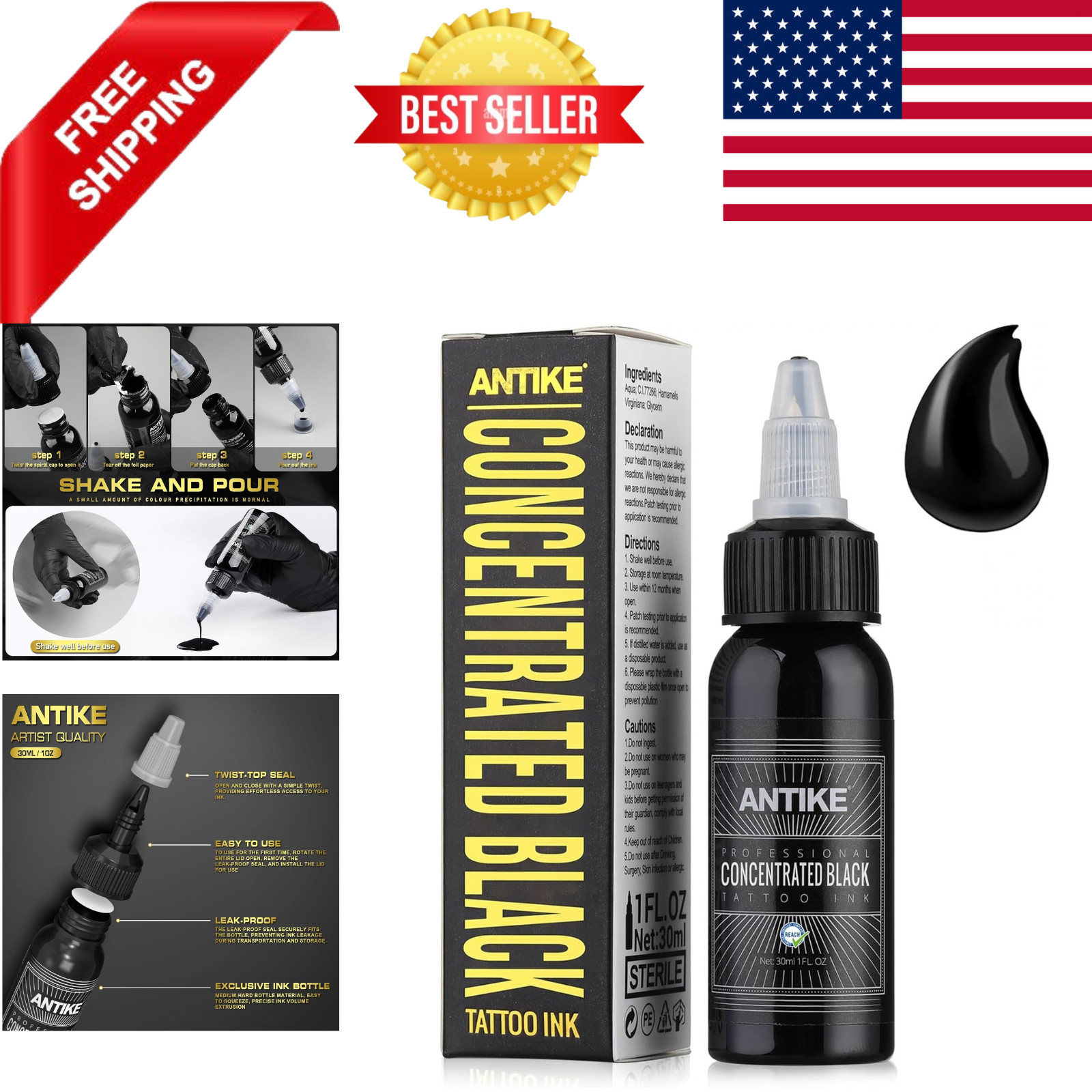 Black Tattoo Ink 1Oz Pro Tattoo Ink Concentrated Black 30Ml USA Standard Pigment