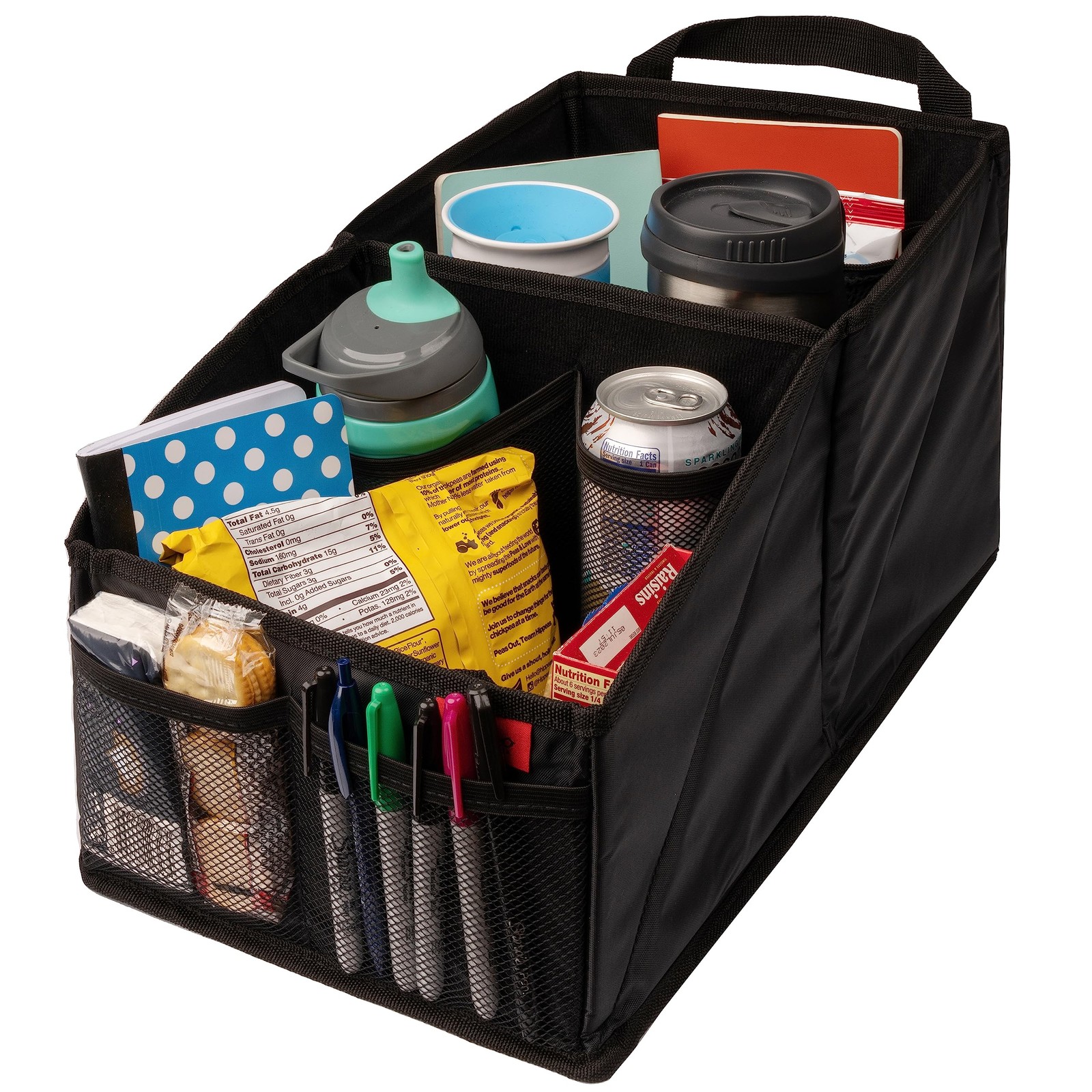 Car Seat Organizer - Built-In Car Cup Holders & Mesh Pockets - Foldable Back ...