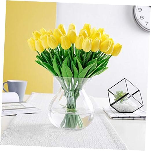 Artificial Tulips 10Pcs Real Touch Fake Tulips PU Flower Arrangement Yellow