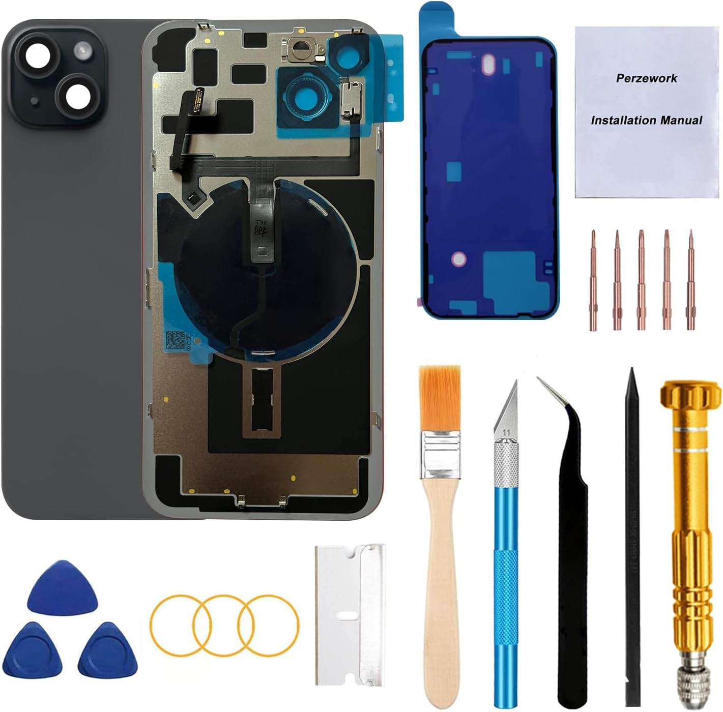 Rear Back Glass Replacement for iPhone 15 6.1 inches with Reparing Tool Kit