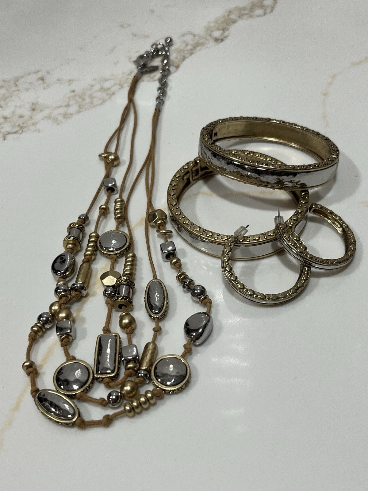 Classic Chicos Jewelry Set-Necklace, Two Bracelets, Pair Pierced Earrings
