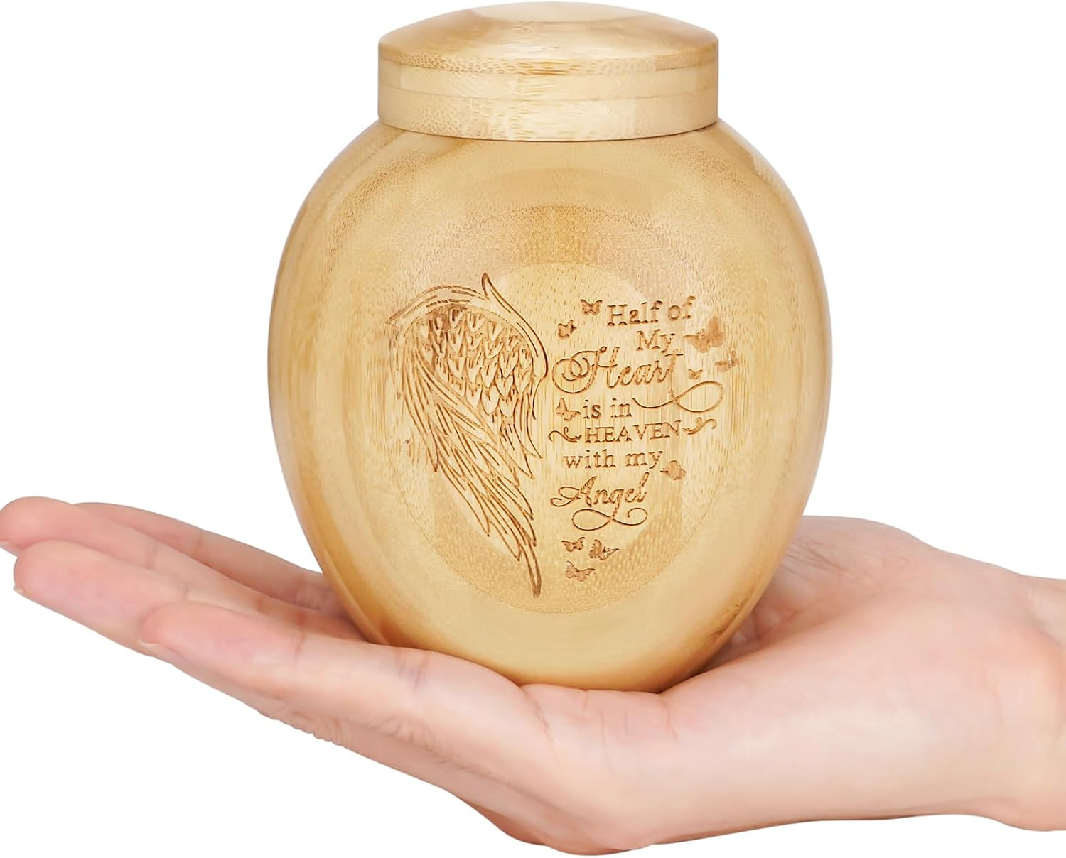 Memorial Urns for Human Ashes-4.3 Inches Bamboo with Wing Pattern, Cremation Urn