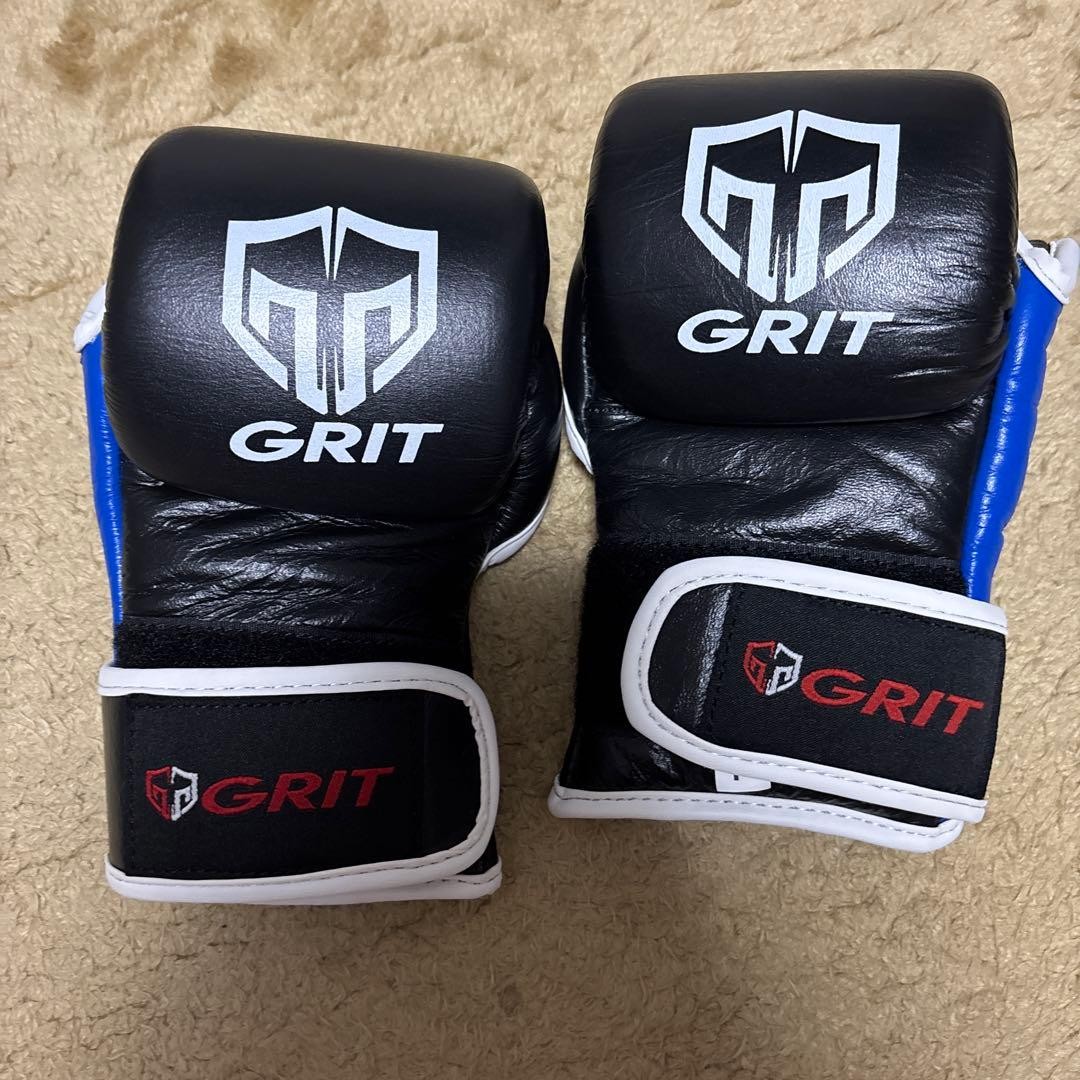 GRIT Open Finger Boxing Gloves Black/Blue Free Size Training MMA Fighting