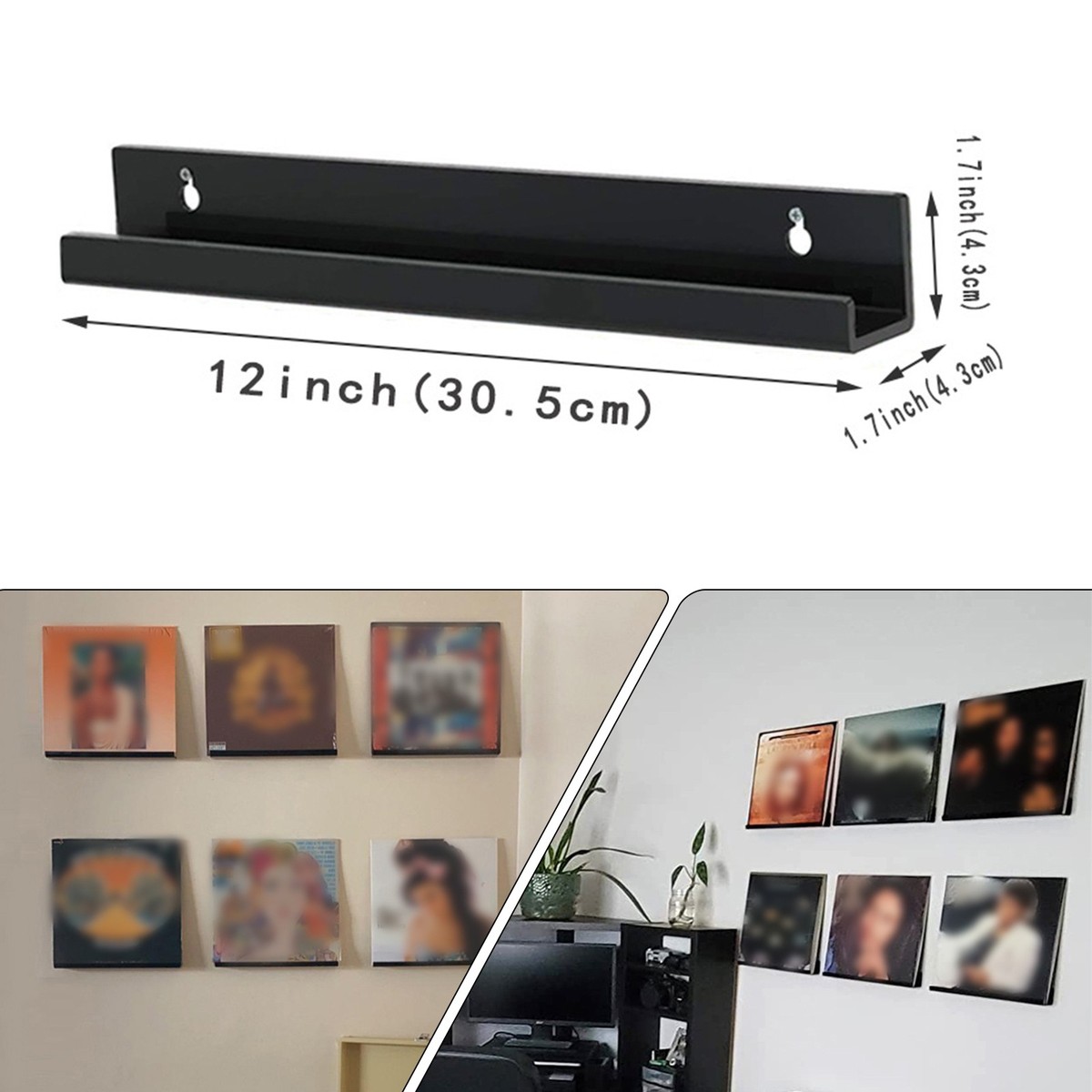 1-12 Pack Black Vinyl Record Holder Wall Mount Invisible Floating Acrylic Album