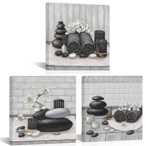  Spa Canvas Wall Art Zen Stone Orchid Picture Painting Black and White black