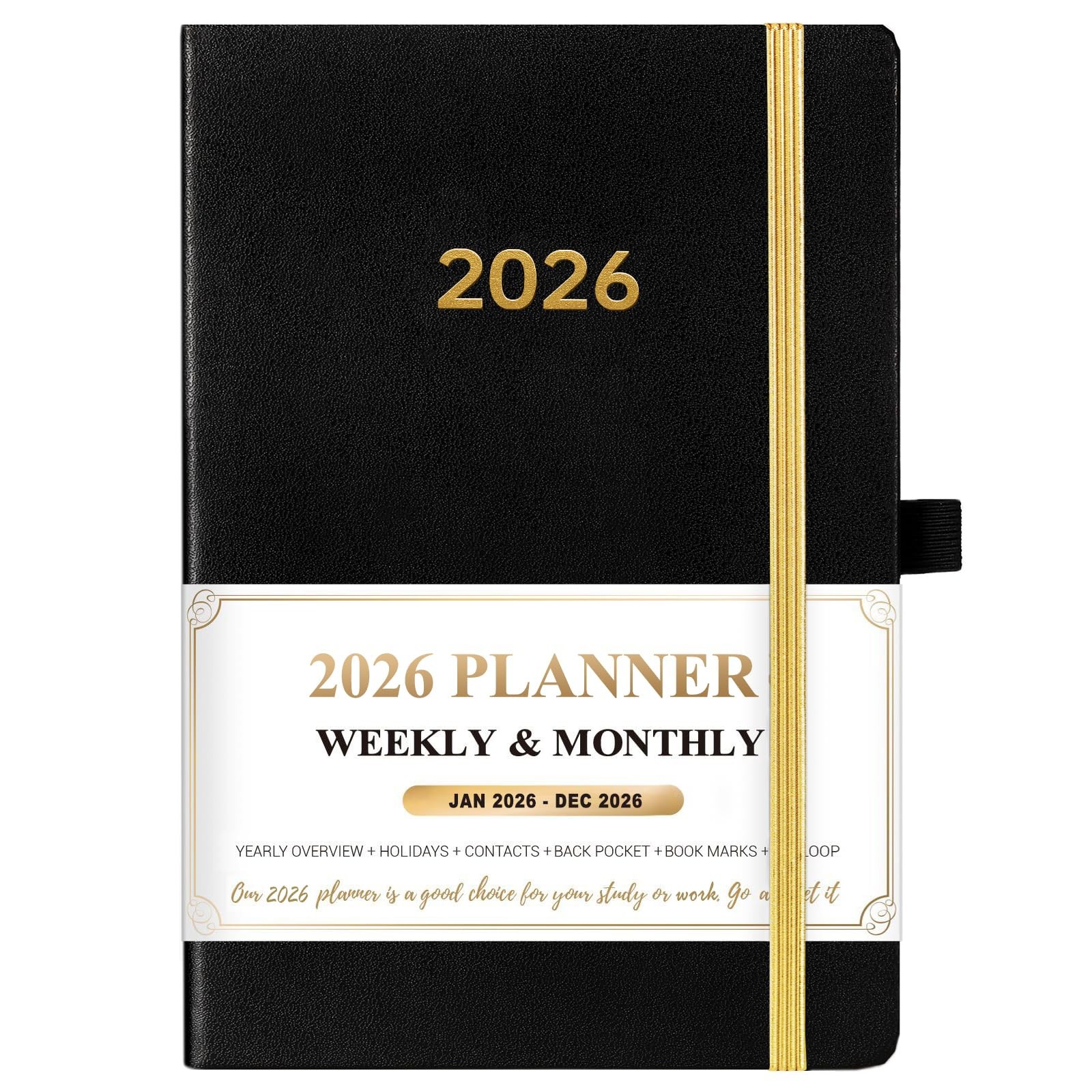 2026 Planner - Leather 2026 Weekly and Monthly, 8.35" x 5.75", Black 