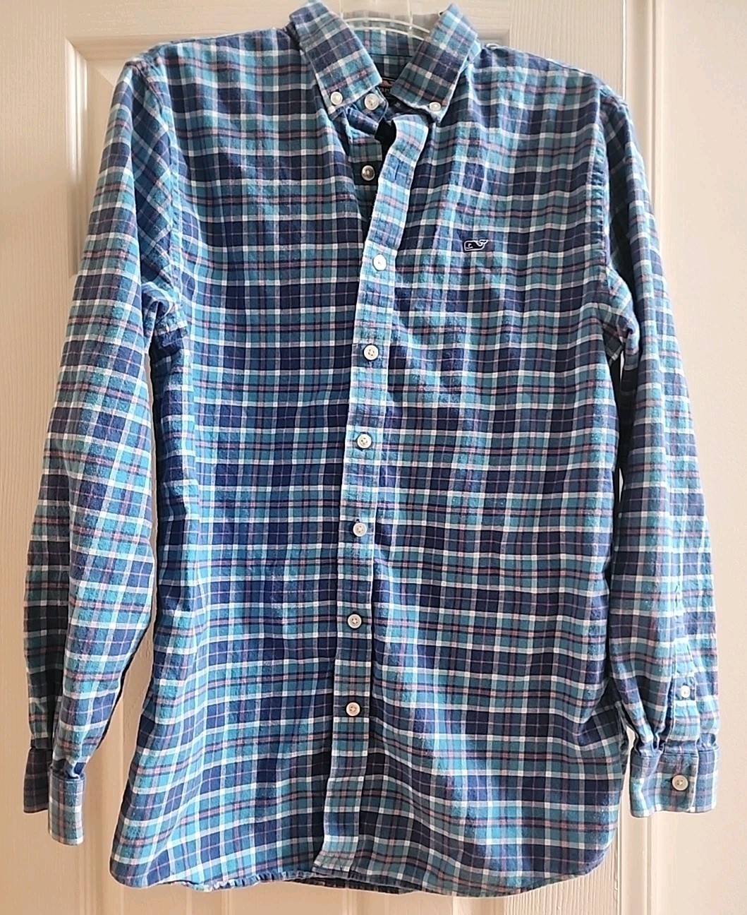 Vineyard Vines The Whale Flannel Shirt Youth Boys XL 18  Button Down Blue Plaid
