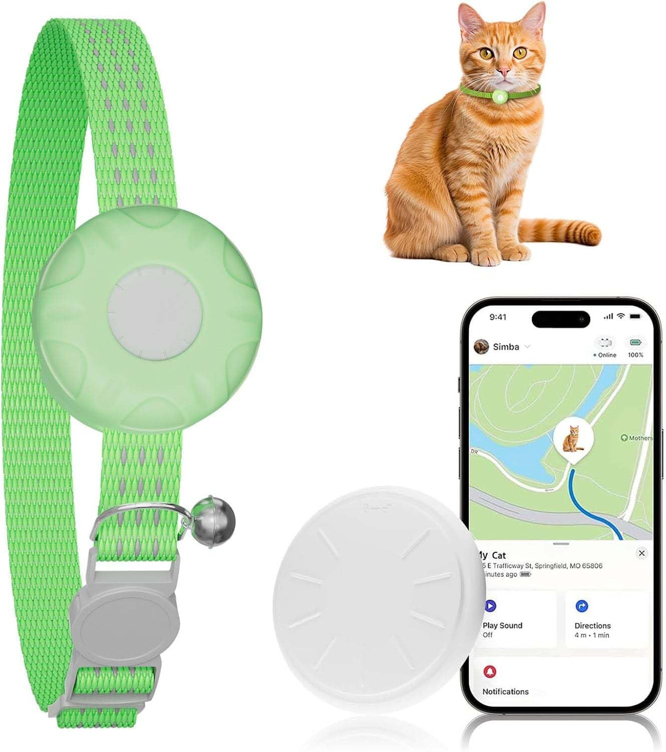 GPS Tracker for Cats, Cat Tracker Collar with Safety Elastic Buckle, Compatib...