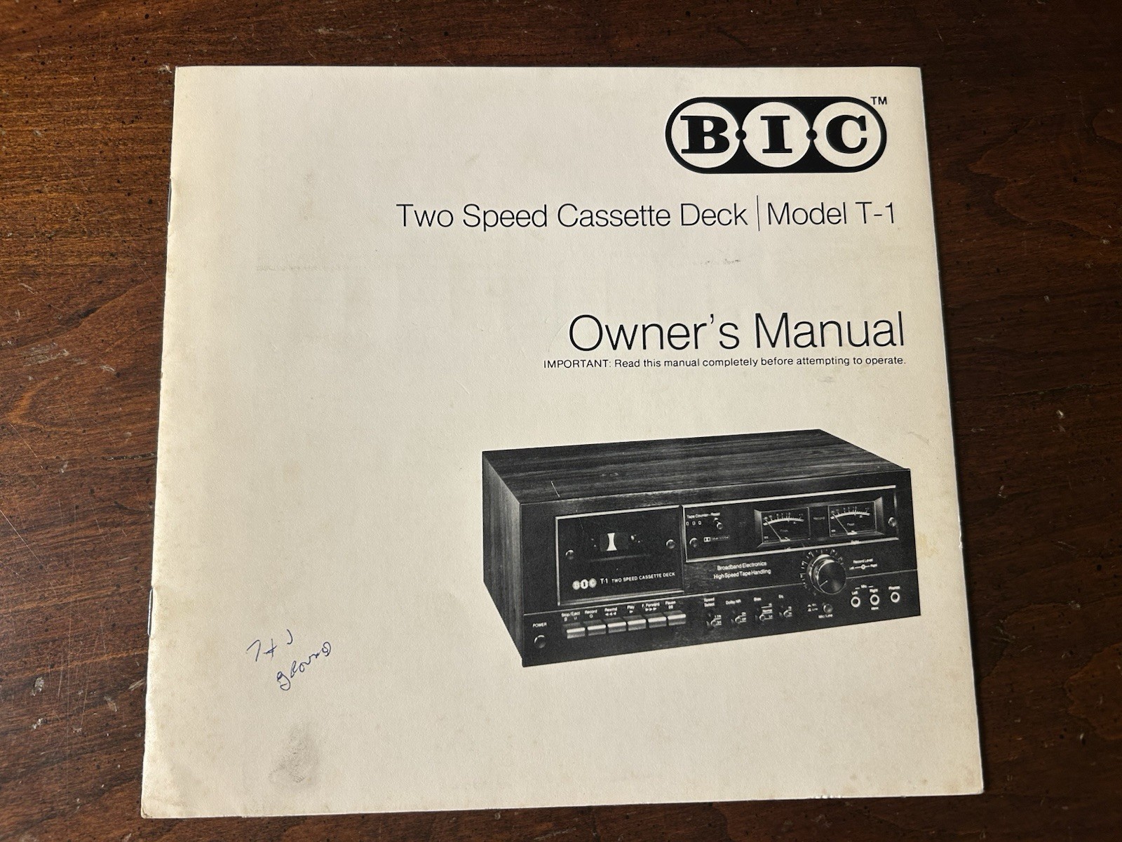 BIC Model T-1 Two Speed Cassette Deck Owner's Manual Original OEM