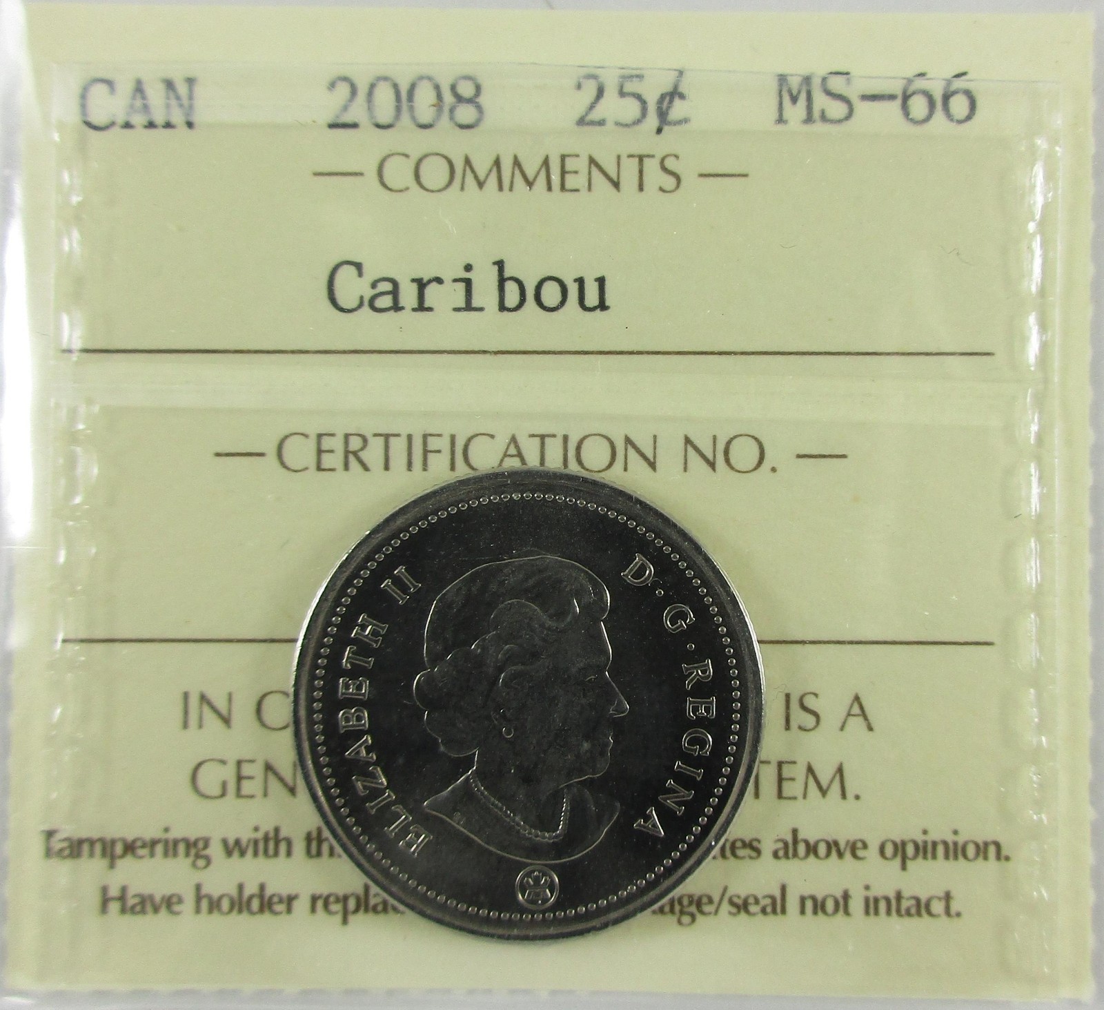 2008 Canada Twenty-Five Cent - ICCS, MS-66