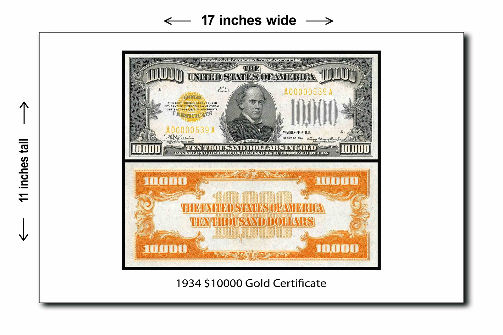 1934 $10,000 Gold Certificate - 11x17 Poster