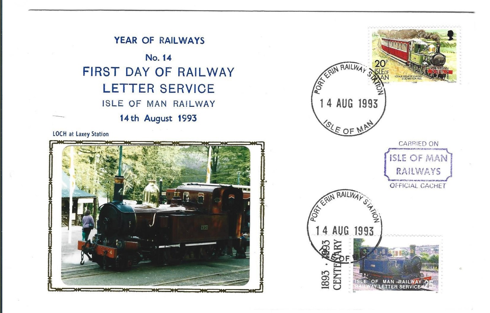 ISLE OF MAN 1993 YEAR OF RAILWAYS COVER No. 14