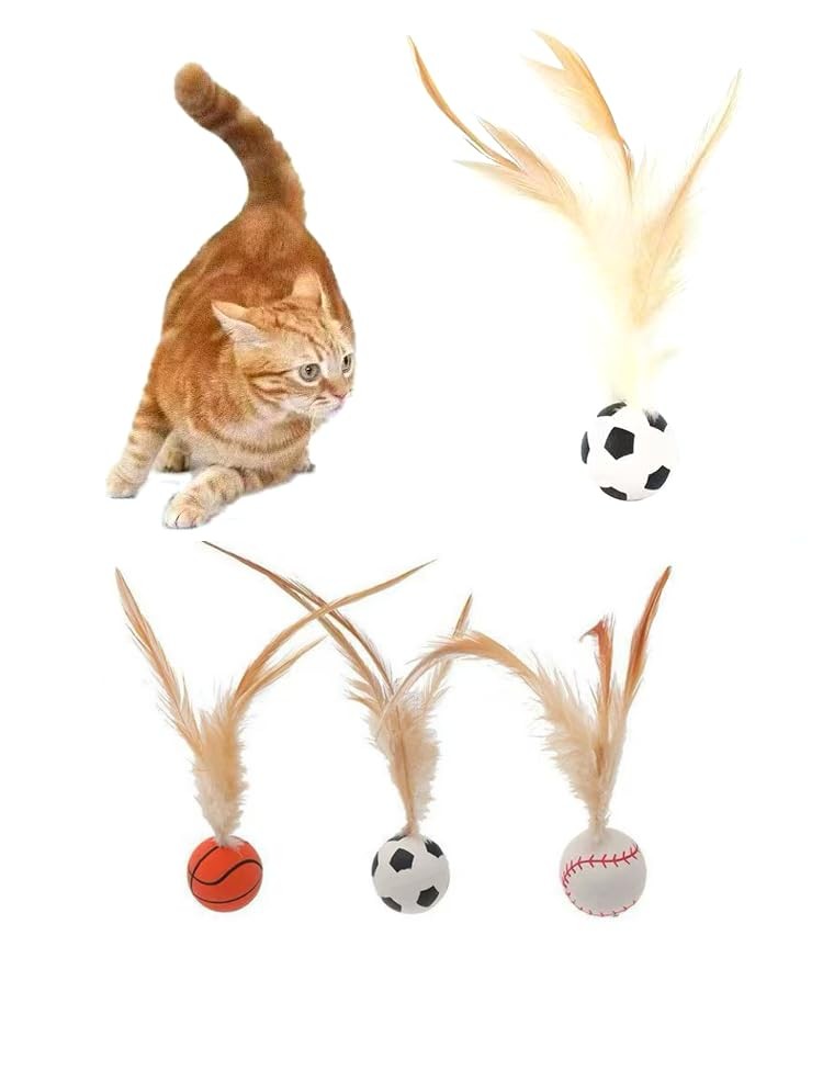 Ruovselz 2025 Interactive Feather Cat Toy Ball Set – Elastic Bouncy Pet Blue 
