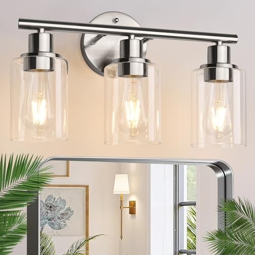 Bathroom Light Fixtures Vanity Light, Farmhouse Wall 3-Light Brushed Nickel