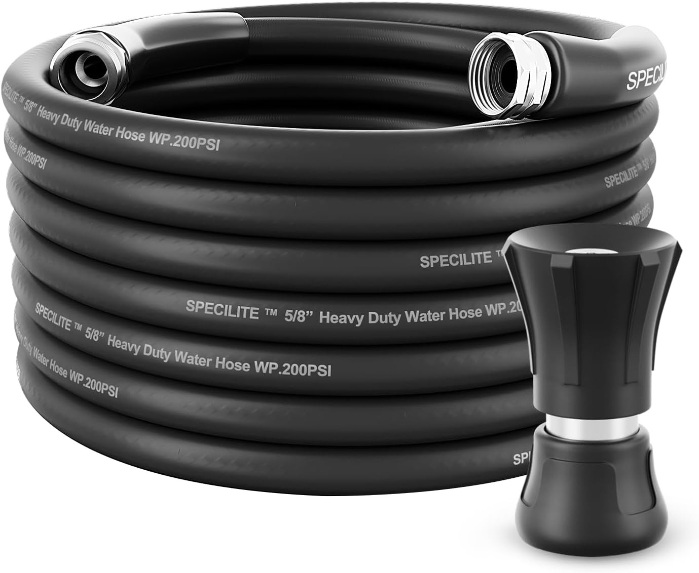 SPECILITE 5/8" Garden Hose 50 ft with High Flow Nozzle, Heavy Duty Flexible Hybr