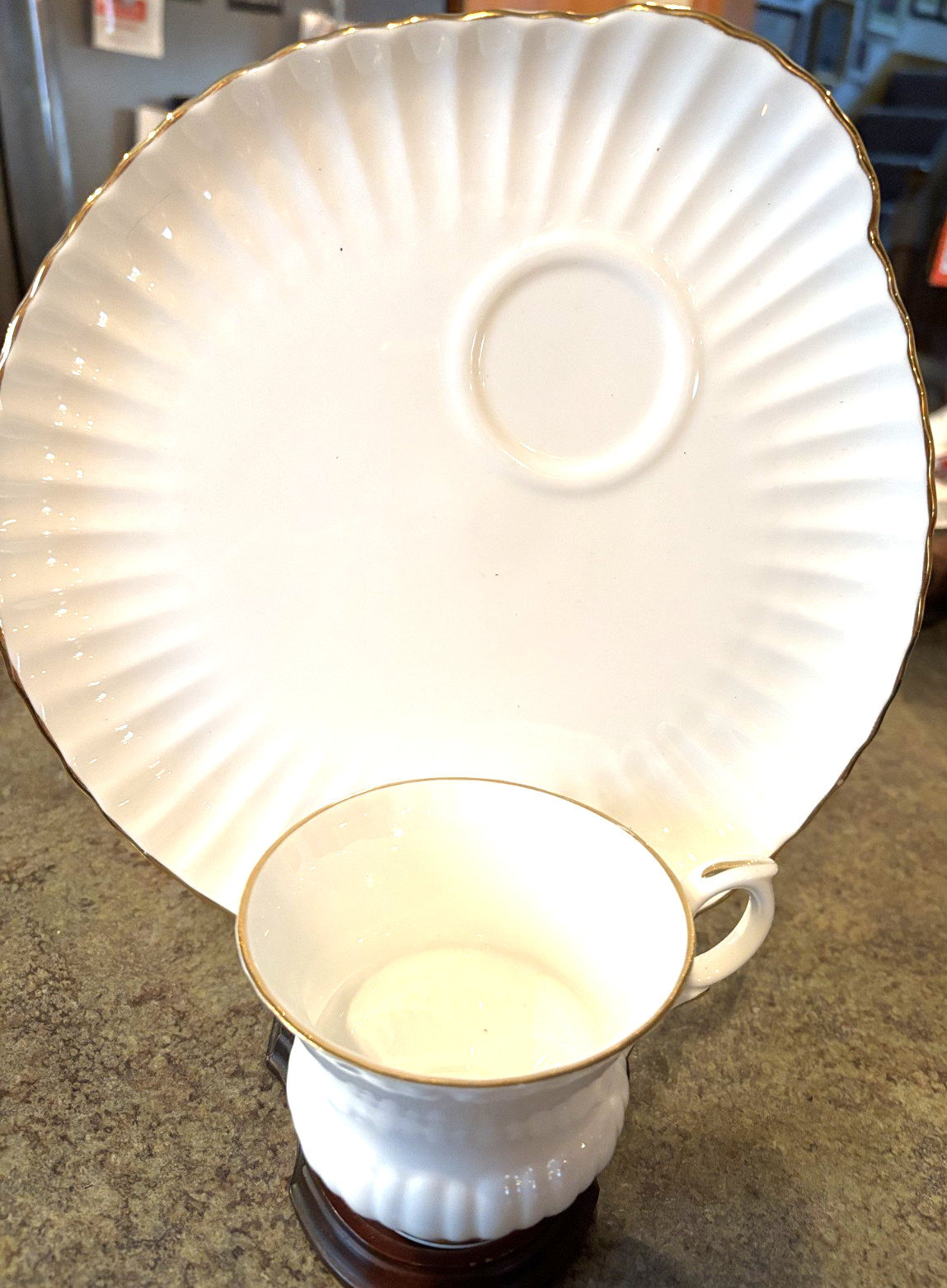 Crown Staffordshire - Cup and Plate Set - Snack Set - White with Gold Trim