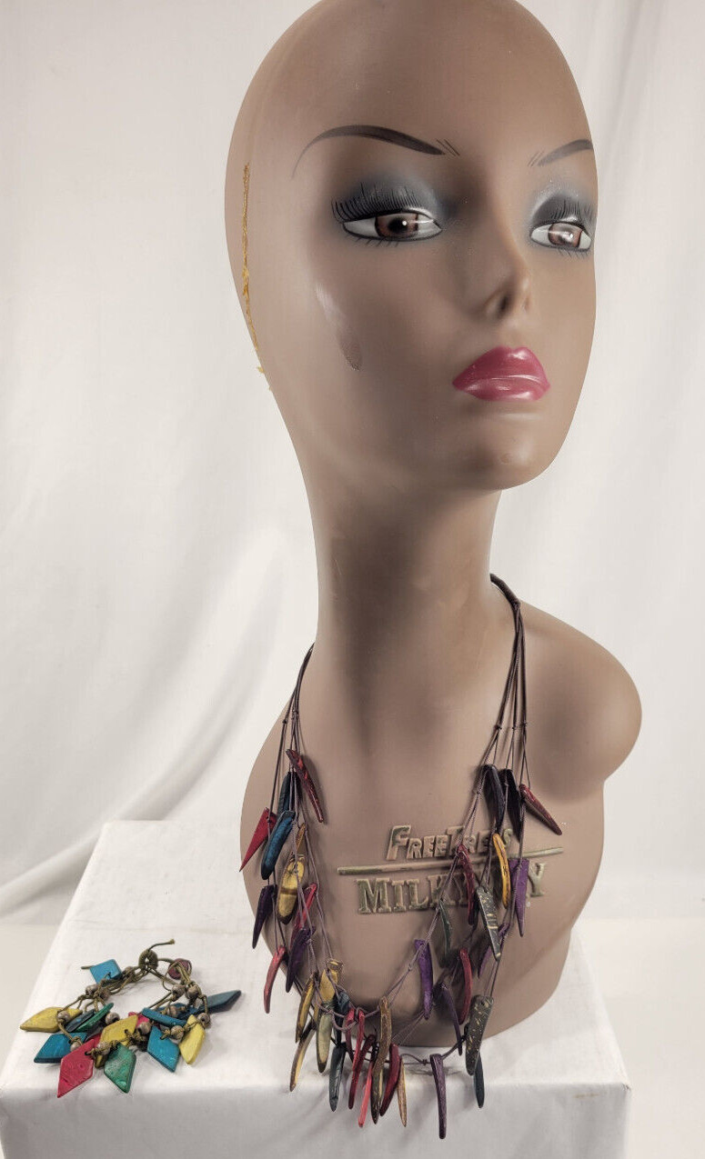 Africa Senegal Necklace Rare African Jewelry Painted Wood with Bracelet