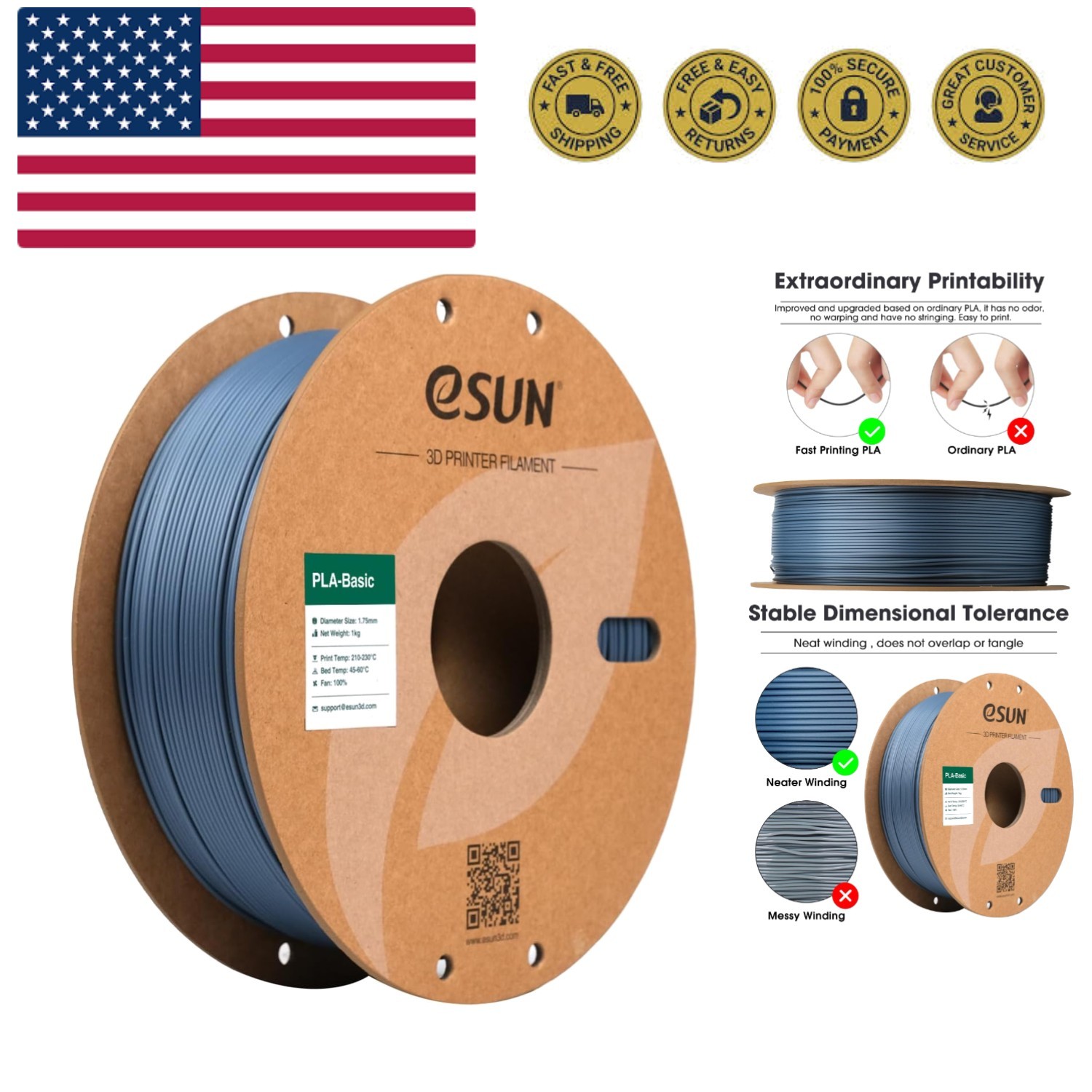 PLA Basic Filament 1.75mm, 3D Printer Filament High Speed PLA for Fast Printi...