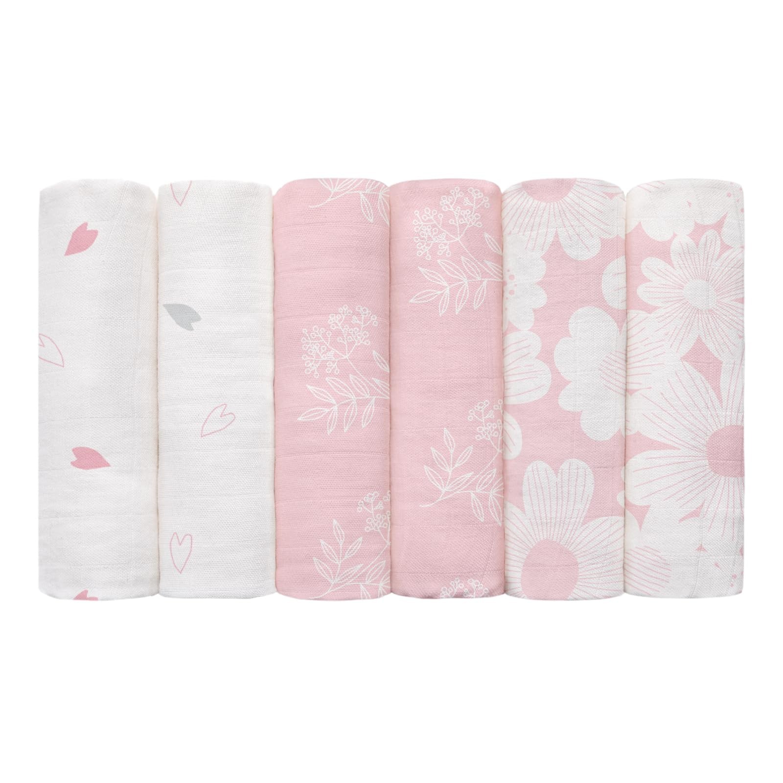 GLLQUEN BABY Receiving Blanket Boy Cotton Muslin Swaddle 6 Pack, Rosebud 