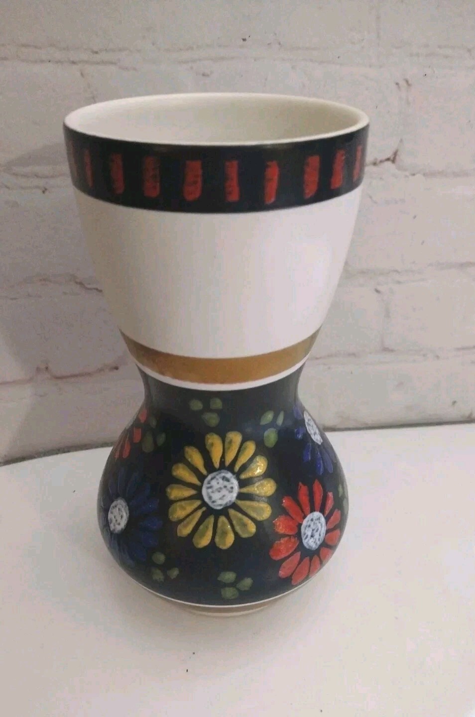Vintage MCM Dumler & Breiden German Pottery Hand painted Vase Retro Daisy 1960s 