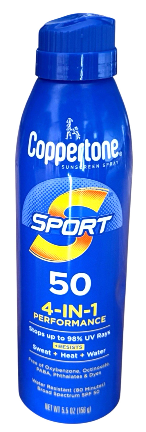 Coppertone Sport (SPF 50) 4-in-1 Sunscreen Spray, 5.5 oz can - Ex: 4/28