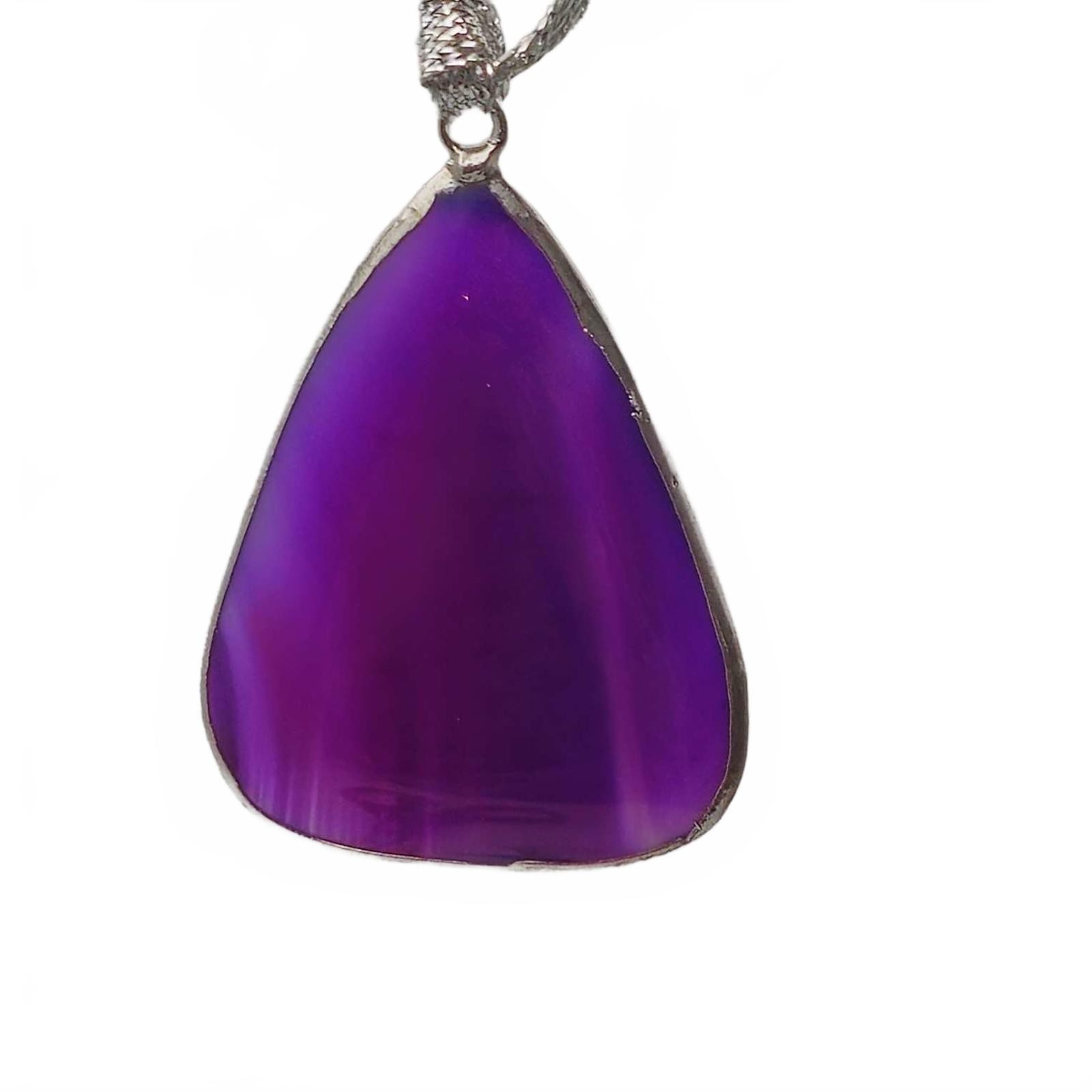 Purple Tear Shaped Agate Pendant Set In Silver
