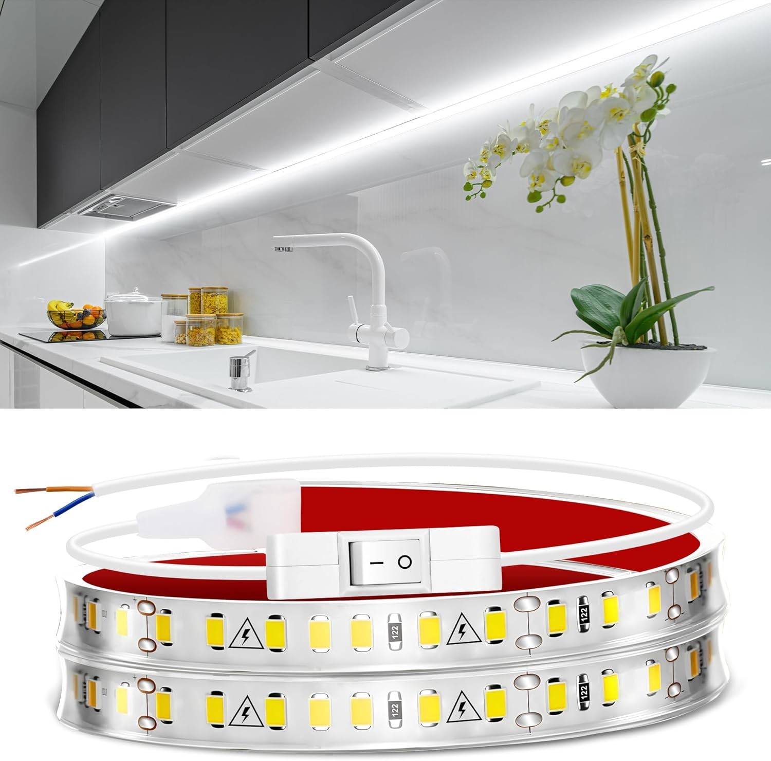 maylit Under Cabinet LED Strip Lighting Hardwired 24in, Ultra Bright Small