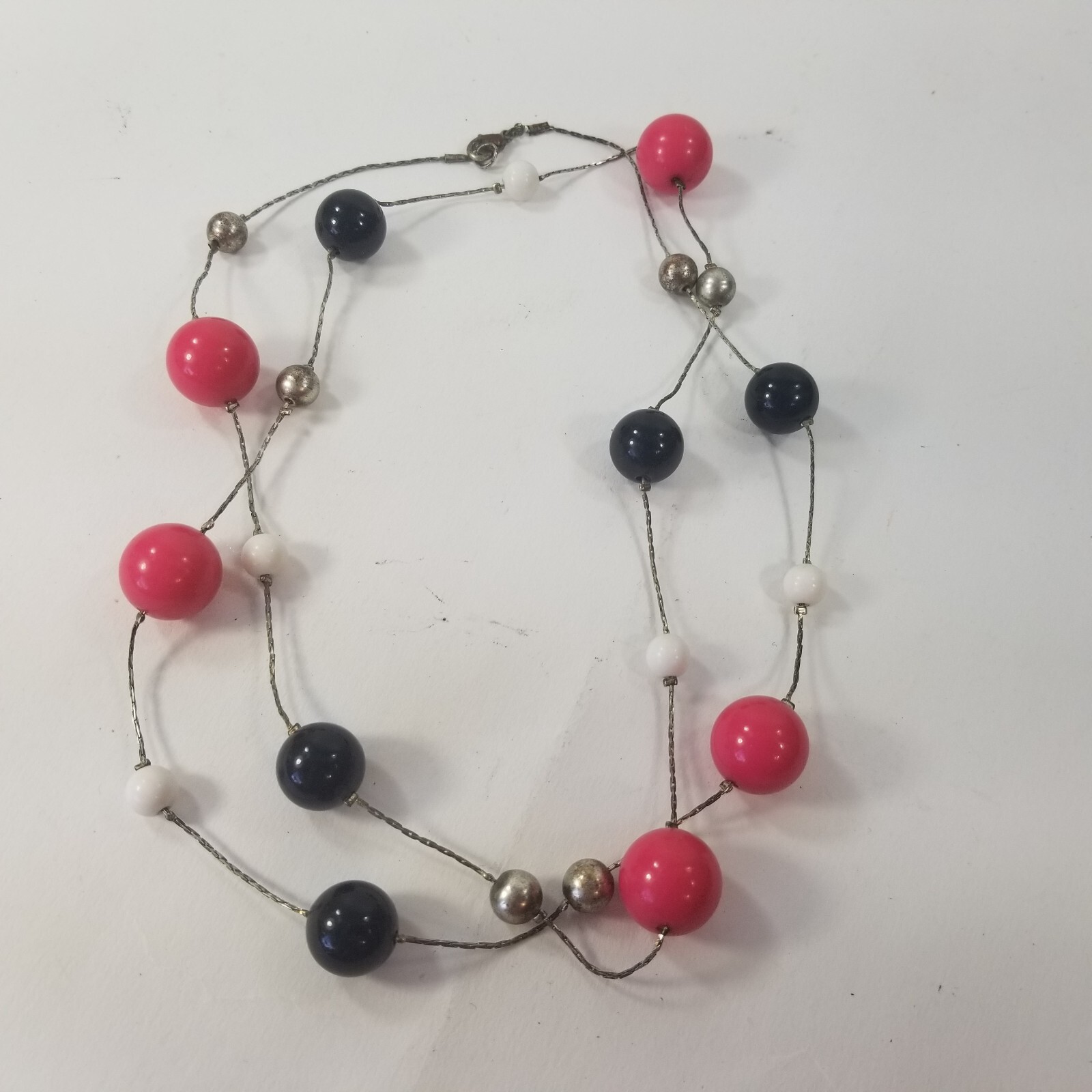 Black White Pink Bead Multi Strand Necklace